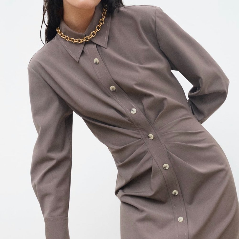 ZARA Draped Button down Shirt Dress, S, NWT
